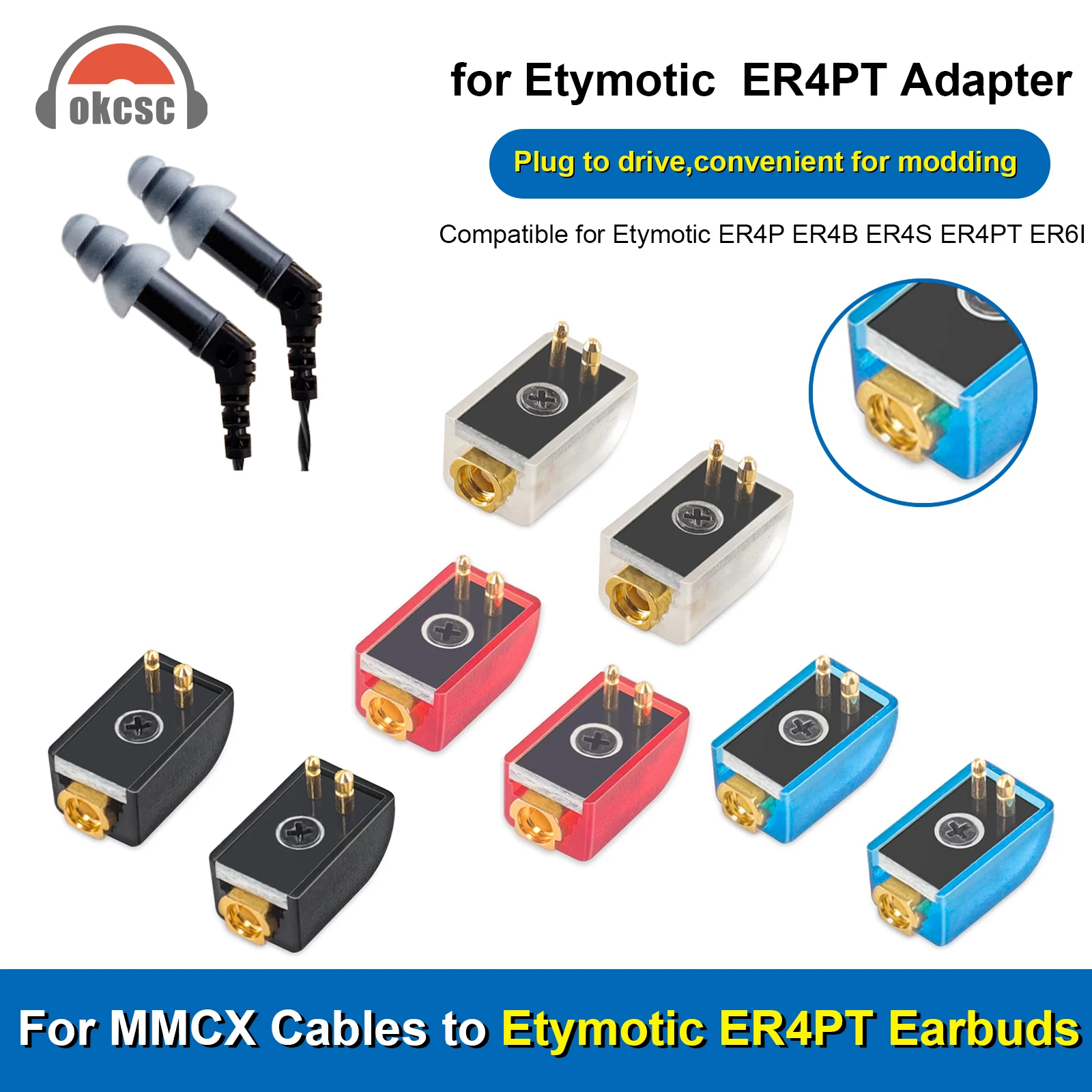 OKCSC MMCX Cable Connected to Etymotic ER4P ER4B ER4S ER4PT ER6I Earphone for Etymotic Series Earphone Audio Jack Connector