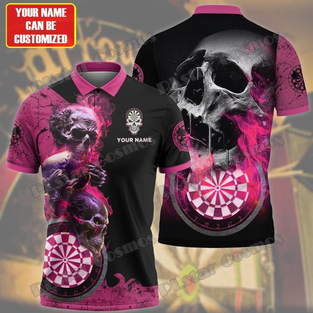 

Darts Color Flame Skull Multicolored Personalized Name 3D Printed Fashion Men's Polo Shirt Summer Unisex Casual Polo Shirt PO99