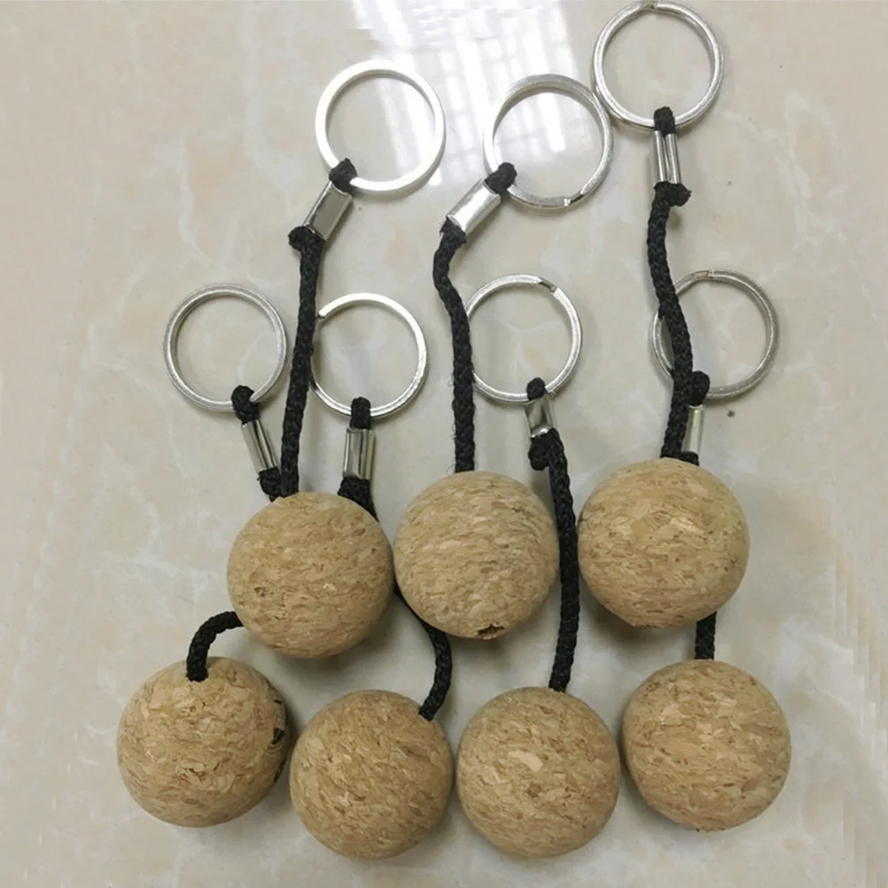 4 Pcs Wooden Ball Key Ring Beach Keychain Boat Floating Keyring Cork Fishing for Keys