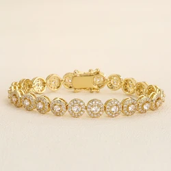 Fashion Round Cubic Zirconia Bracelet Women Men Gold Silver Couple Copper Bracelet Holiday Gift Party Everyday Jewelry