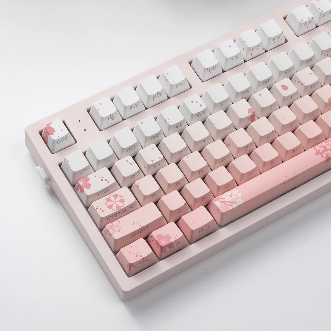 Side Print Top Print 2 in 1 Sakura Gradient Pink Keycaps OEM Profile Custom PBT Keycap For Mechanical Keyboard Cherry Mx Switch