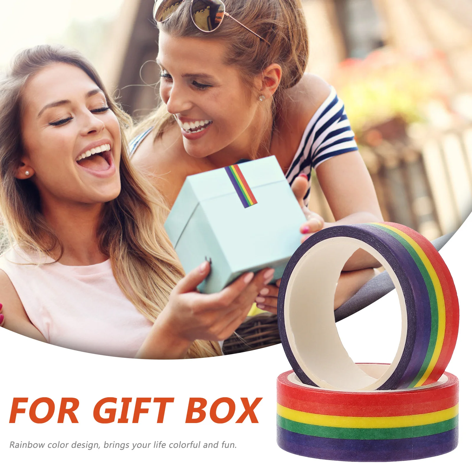 2pcs Rainbow Stripe Washi Masking Tape 500Cm Long For Diy Scrapbook Decor Crafting Office Use Multi-Purpose Adhesive Tape