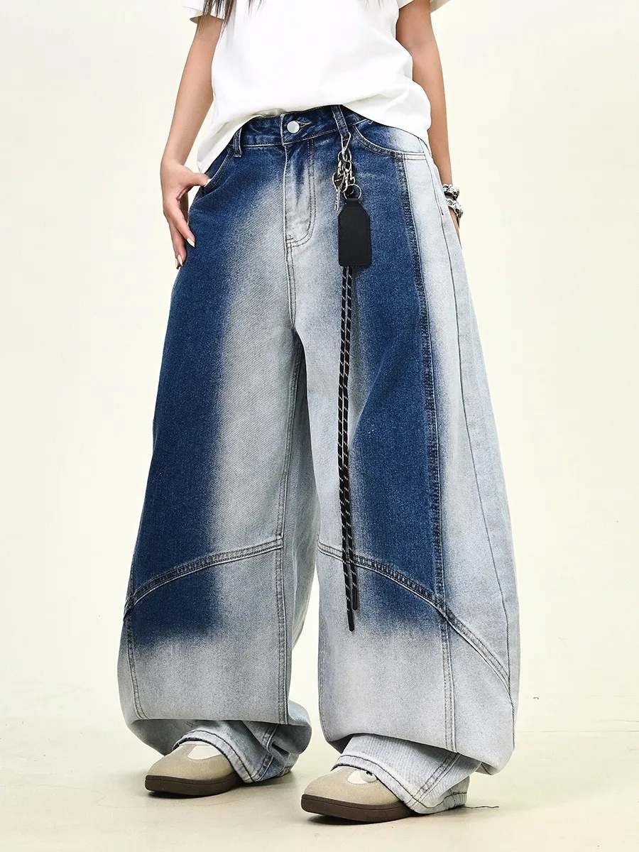 

Джинсы Y2K в американском стиле с изогнутым ножом и градиентной подвеской, свободные широкие брюки, осенние трендовые брюки