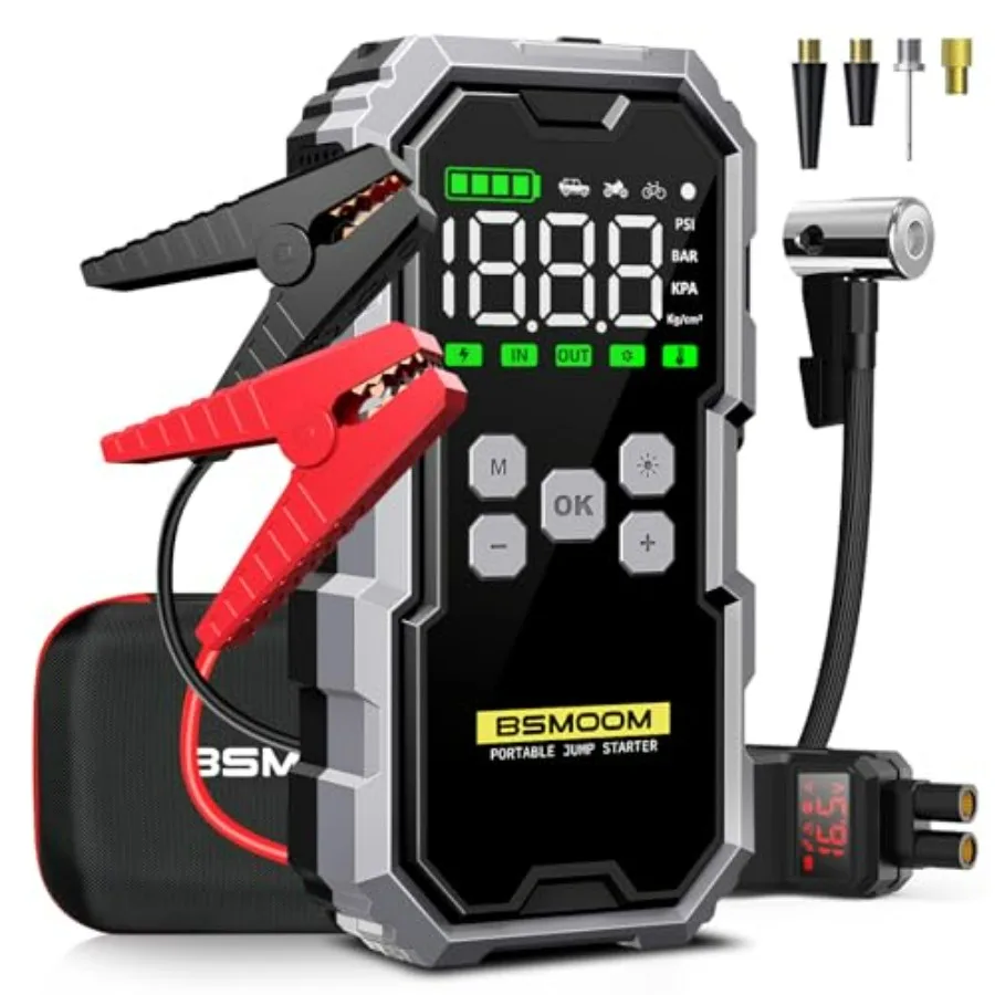

Portable 6000A Jump Starter with Air Compressor for All Gas/10L Diesel Cars 150PSI 12V Jump Box Battery Pack with Type-C Quick
