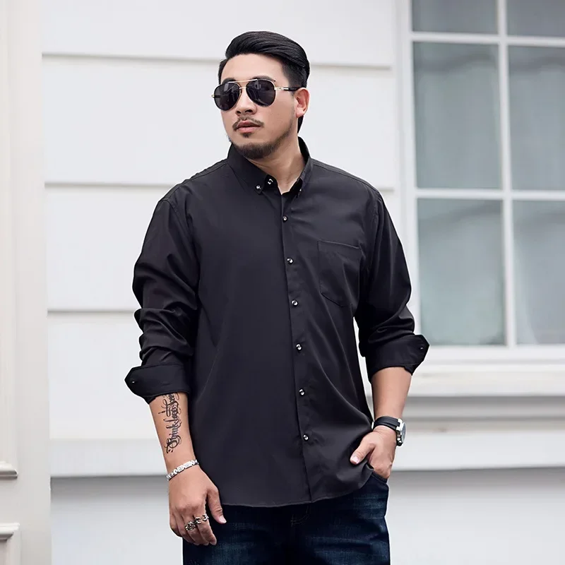 

Plus Size 12xl 14xl 170kg Men Business Social Smooth Shirt Spring Streetwear Long Sleeve Male Clothes Thin Loose Korean Tops