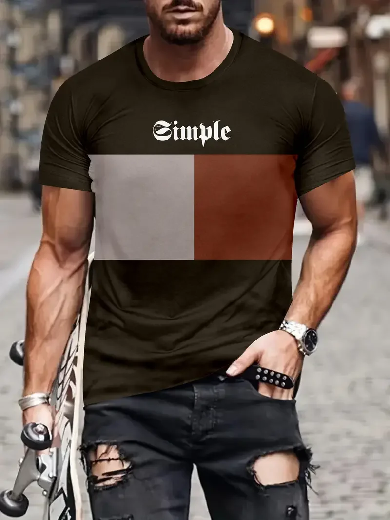 

Summer T-shirt For Men Sport 3d Colour Blocking Striped Print Men's Shirts Oversized Streetwear New Outdoor Casual Letter Tees