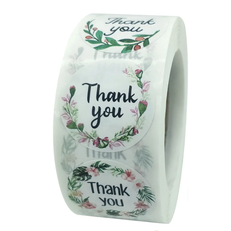 1inch 4 Design Flowers Thank You Stickers Round Scrapbook Packaging Sealing Labels Stationery Stickers 50-500pcs Sheets