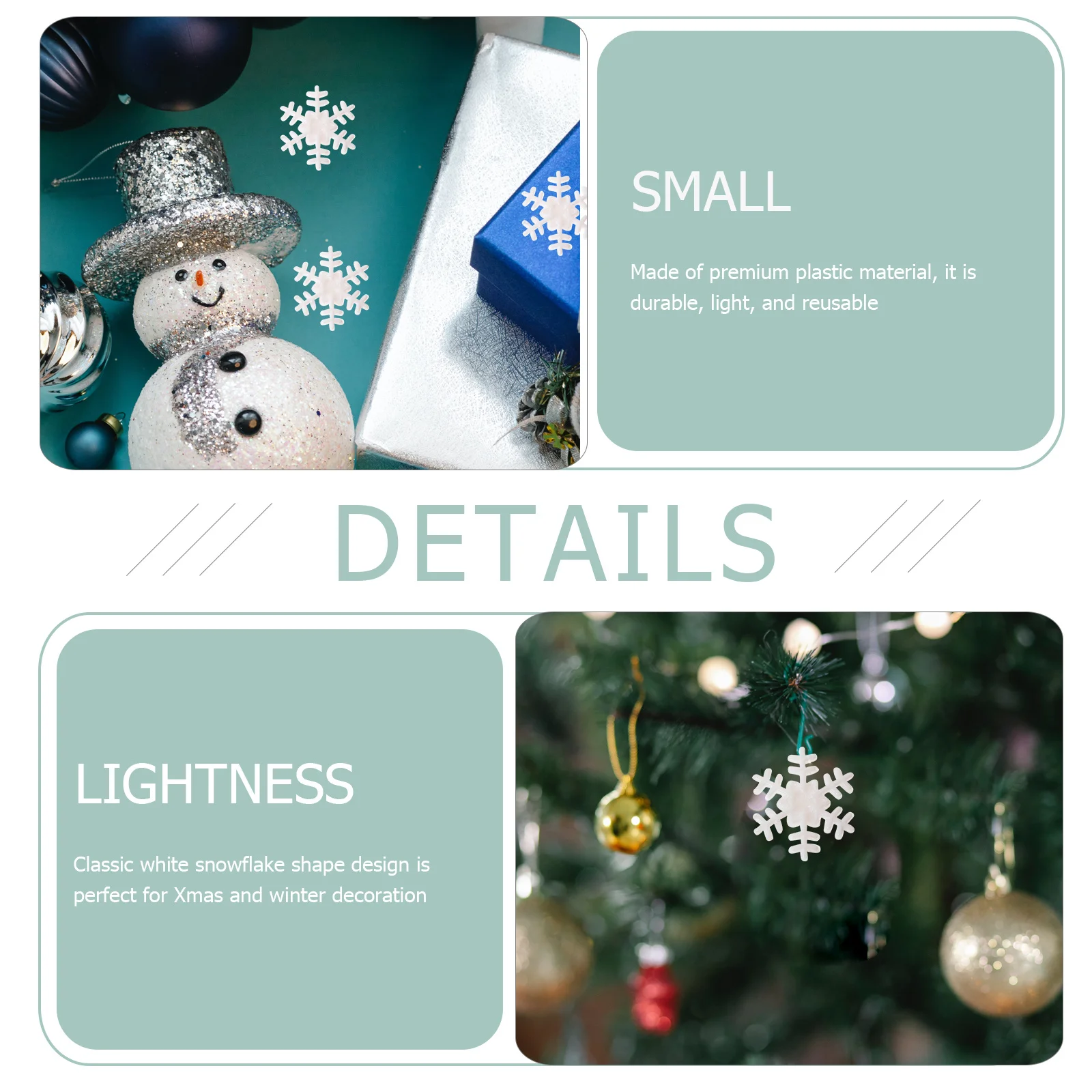 

200Pcs White Snowflake Plastic Decorations Lightweight Xmas Tree Hanging Ornaments Christmas Decoration Supplies