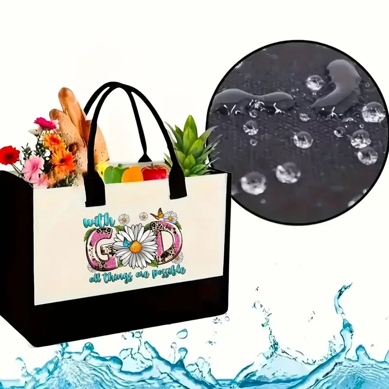 Большая сумка с принтом цветов и Бога, портативная холщовая сумка для покупок, большая вместительная сумка для путешествий, пляжного отдыха