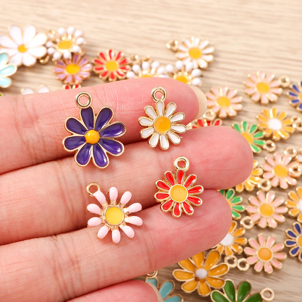 Tusember 10 Stück vergoldete, bunte, niedliche Gänseblümchen-Anhänger für DIY-Schlüsselanhänger, Ohrringe, Armbänder, Schmuckherstellung und Zubehör – Detail 1