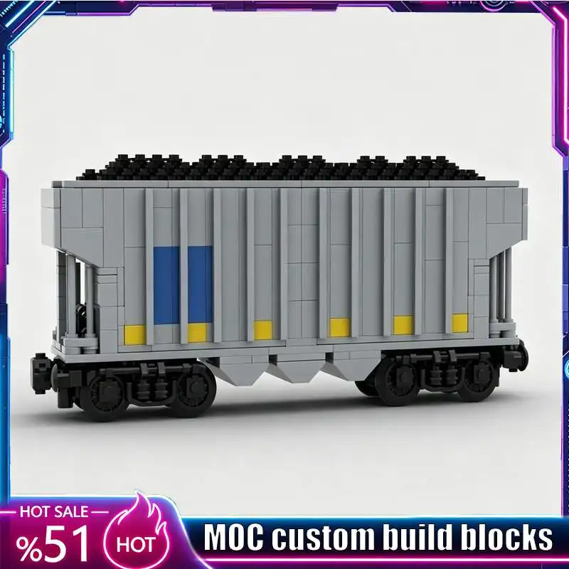 741PCS Modify Gray Hopper Car 6-Wide MOC Railway Freight Train Model Custom Puzzles DIY Assembly Educational Toy Collection Gift