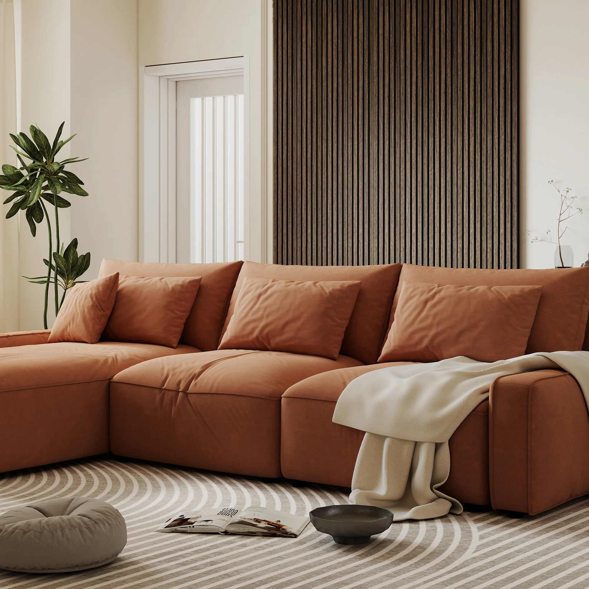 Pacote com 4 Painéis Acústicos 3D, Painéis de Madeira Isolantes de Som de 95" x 8" para Parede, Painéis de Madeira para Teto Interior, Escritório, Home Theater, Estúdio, Nogueira
