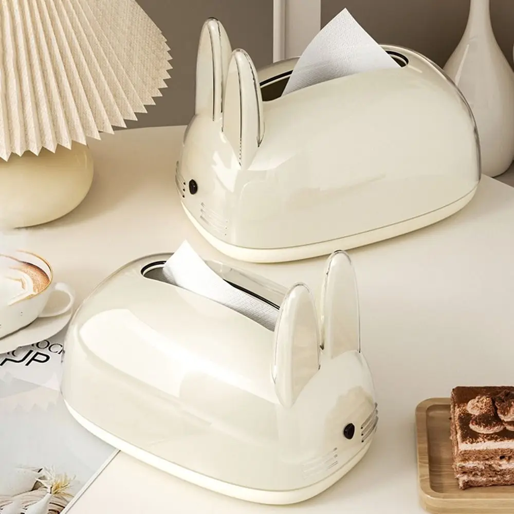 

Creamy Style Rabbit Tissue Box Decorative Plastic Paper Towel Dispenser Large Capacity with Springs Paper Holder Desktop