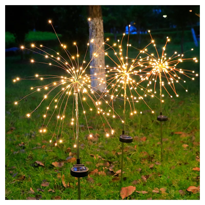 2Pcs/lot LED Solar Fireworks Lights Waterproof Outdoor Dandelion Flash String Fairy Lights for Garden Landscape Lawn Decor 002