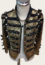 Customs Handmade Sequins Chain Tassel Royal Jacket Costumes Stage Show Chorus Host Dress Bar Party DS Performance Wear
