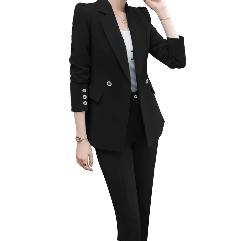 Blazer da donna si adatta a 2 pezzi di pantaloni da lavoro solidi per le donne Business Office Lady Sets