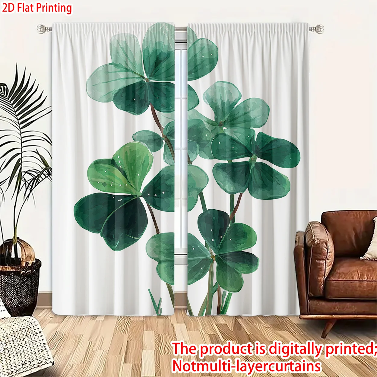 Green Clover Curtain, Lucky Shamrock Window Drape, Botanical Leaf Blackout Panel, St. Patrick's Day Living Room Decor