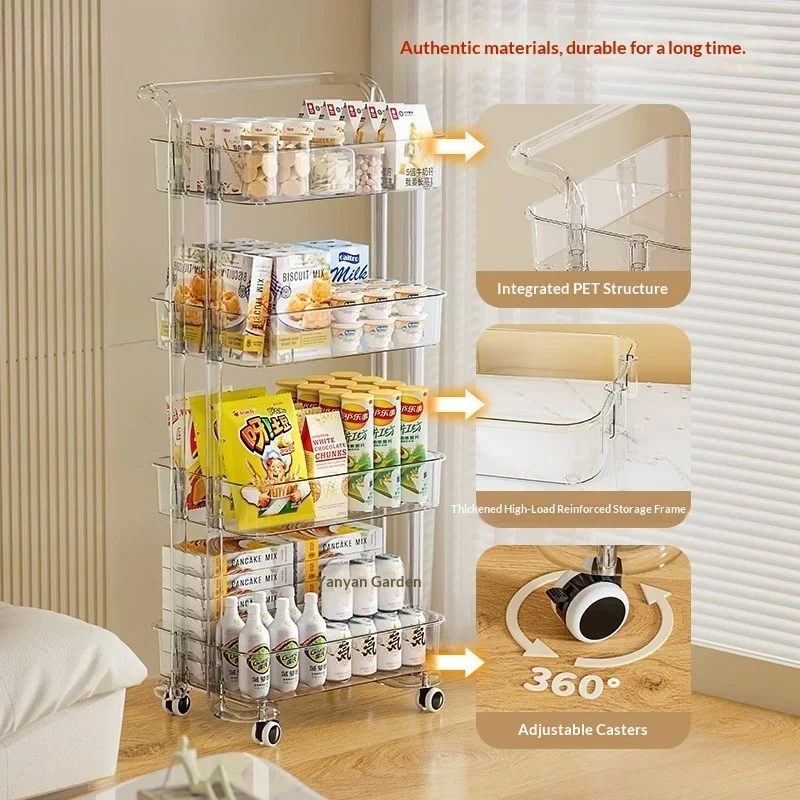 Folding Cart Mobile Kitchen Island Cart Rolling Storage Multi Tier Trolley Baby Nursery Bedroom Organizer Locking Wheels