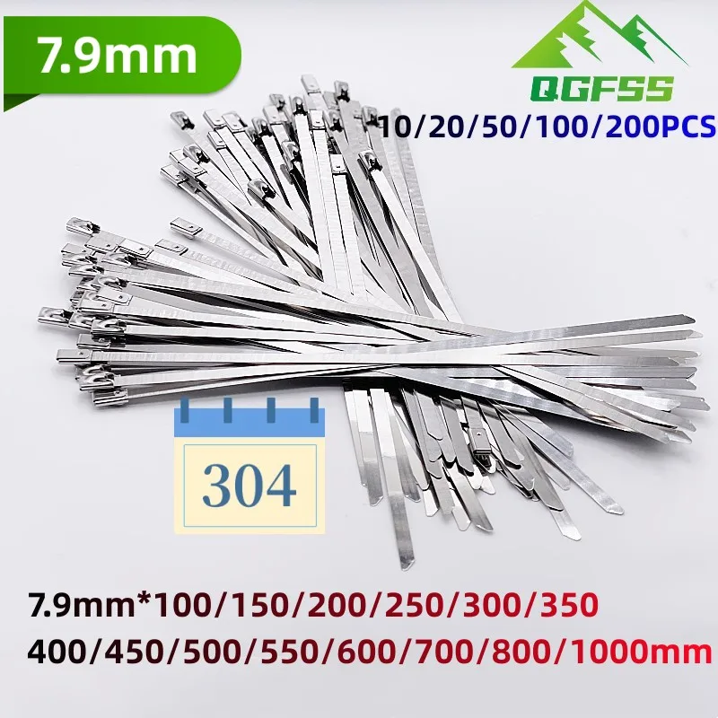 10 20 50 100 Pcs 7.9mm 0.31 inch Ball self locking 304 Stainless Steel Cable Ties Exhaust Wrap Coated Locking Metal Zip-Exhaust