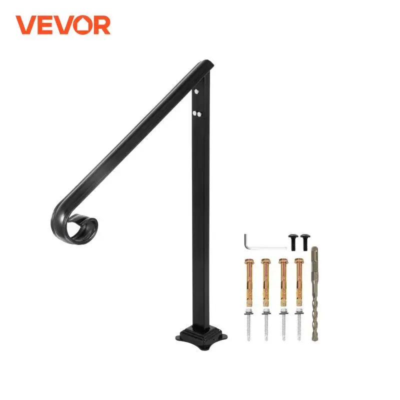 VEVOR Iron Handrails For Outdoor Steps 1/2/3Step Railings Pipe Iron Handrail Stair Railings For Steps Black Iron Railings Garden