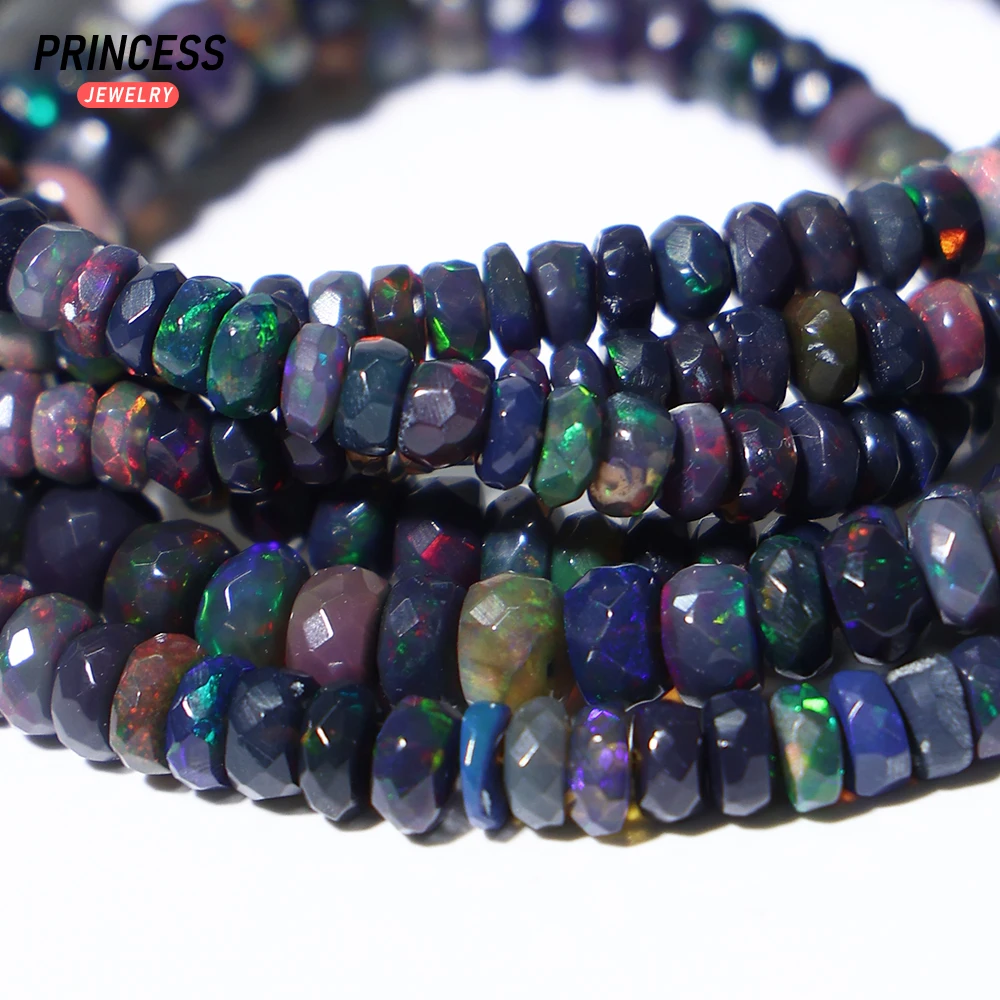 Genuine Ethiopian Black Opal 3-5mm Faceted Rondelle Beads for Jewelry Making DIY Bracelet Necklace or Jewelry Gift