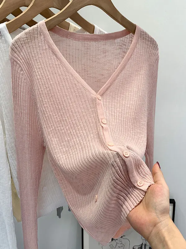 

Women's Soft Wind Ice Silk Knitted Cardigan Thin Summer Outerwear Cover up Dress with Sling V Neck Long Sleeve Regular Fit