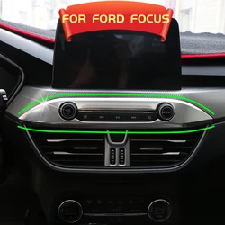 AT Car Central Control Knob Panel Cover Trim Sticker For ford focus MK4 2019 2020 Stainless Steel Sliver Decorative Blue Frame