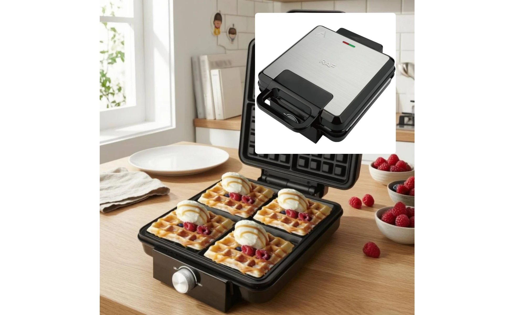 4-Slice Waffle Appliance Easy to Clean 4 Slice Waffle Appliance Small Appliance Heat-Resistant Handle Handle 1500W