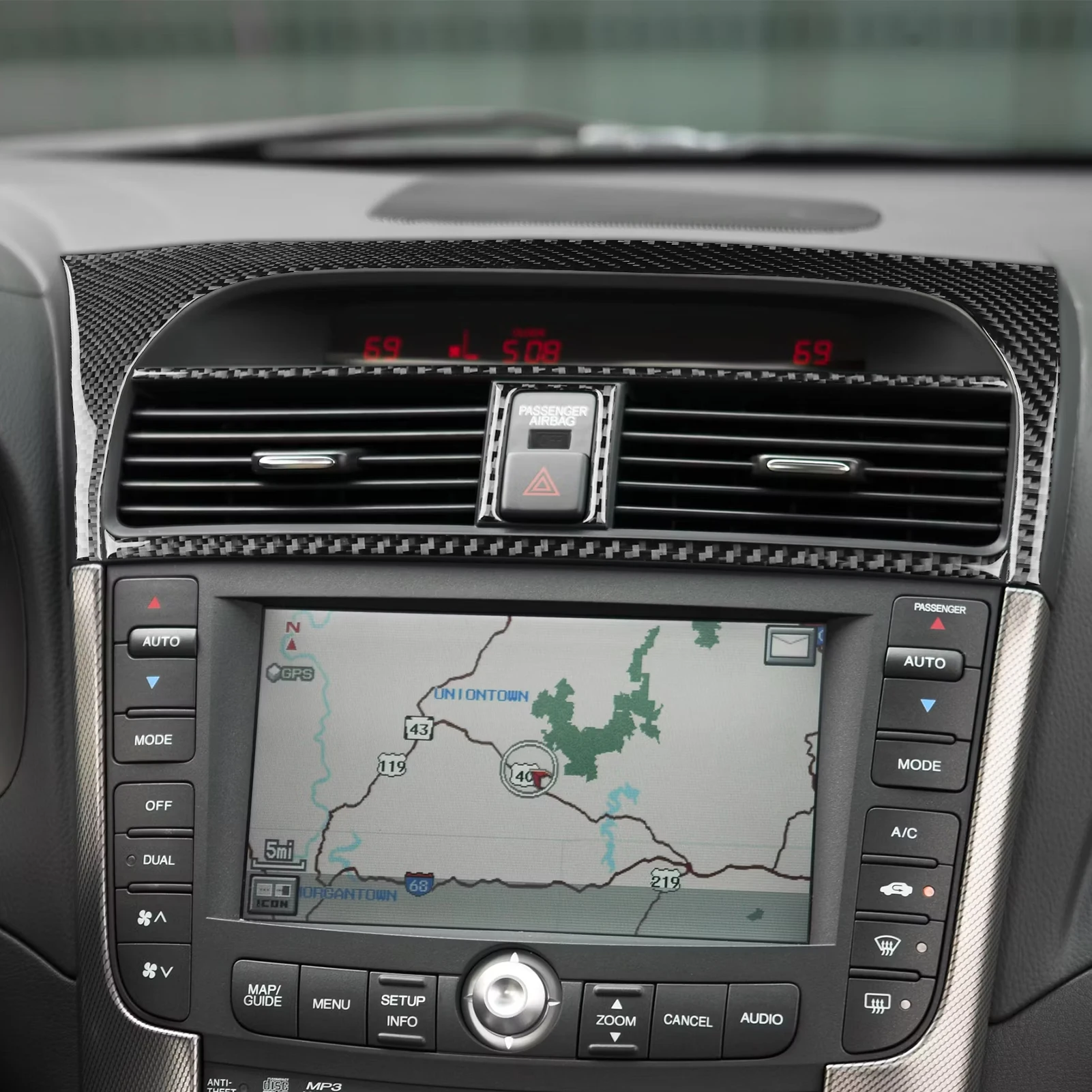 For Acura TL 2004-2008 Real Carbon Fiber Stickers Central Navigation AC CD Gear Shift Storage Panel Car Accessories Decorative