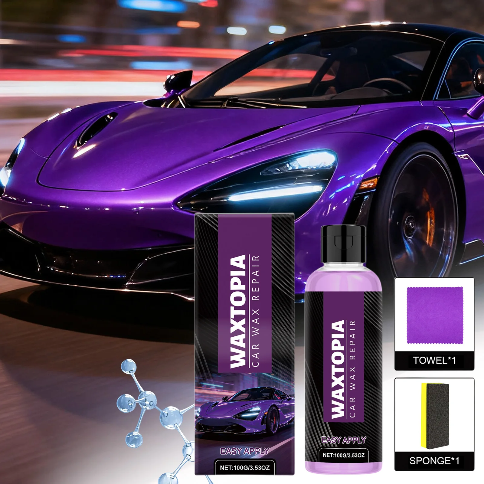 Eliminador de arañazos para coche, cera para coche viene con esponja y toalla, Kit de cuidado de pintura para coche, reparación de arañazos, mejora el brillo, agente de revestimiento para coche