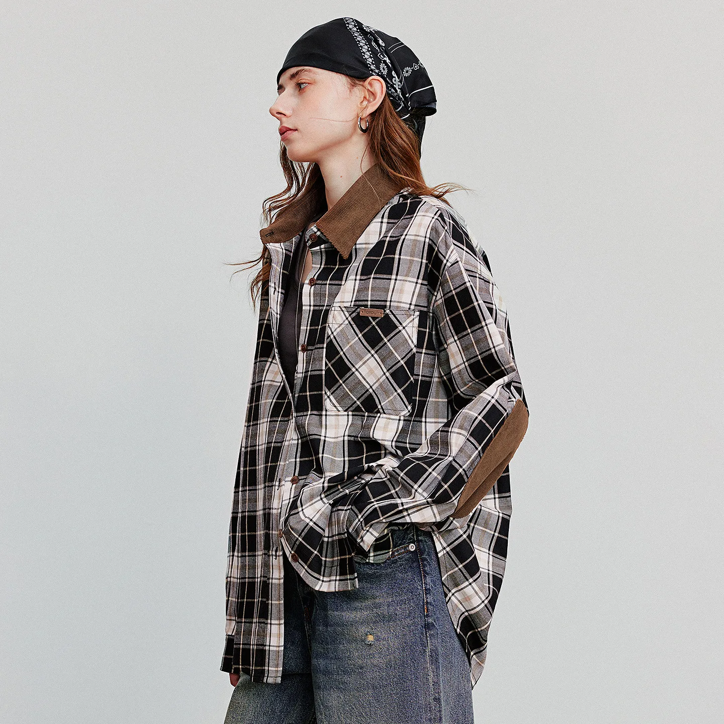 TOYOUTH بلوزة نسائية قميص 2025 خريف جديد نمط الحظيرة ريترو منقوشة الربط سروال قصير ملابس الشارع الشهير Blusa القمم