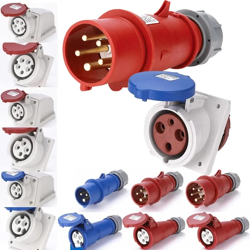 Industry Plug And Socket Connectors Surface And Concealed Installation 3 4 5 Hole Core 16 A 32A Waterproof Two Three-Phase