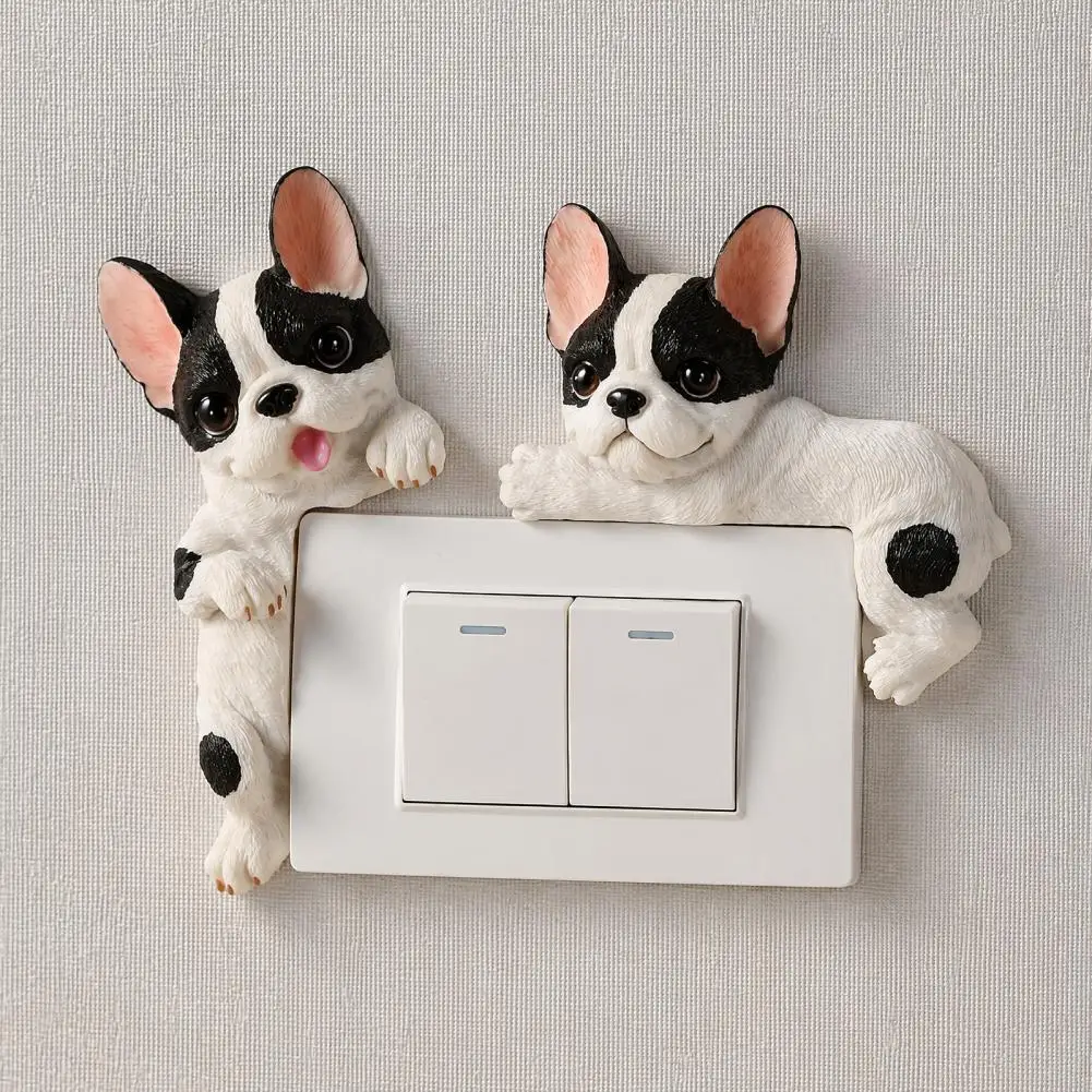 Bulldog Switch Sticker Cute Dog Switch Decor 3d Bulldog Resin Light Switch Cover Cute Cartoon Dog Wall Socket Decor for Bedroom view 3