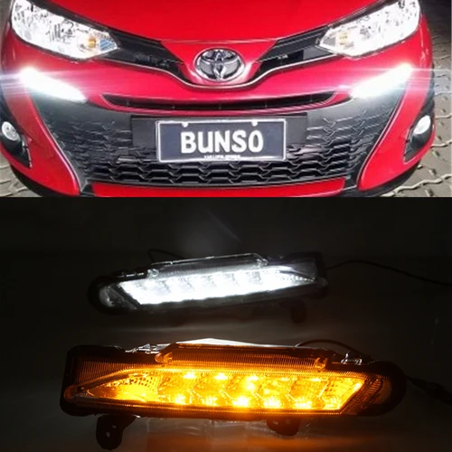 Imagen 2 del producto Lámpara de conducción con señal de giro amarilla, luz antiniebla LED de circulación diurna para Toyota Yaris 2017, 2018, 2019, luz antiniebla