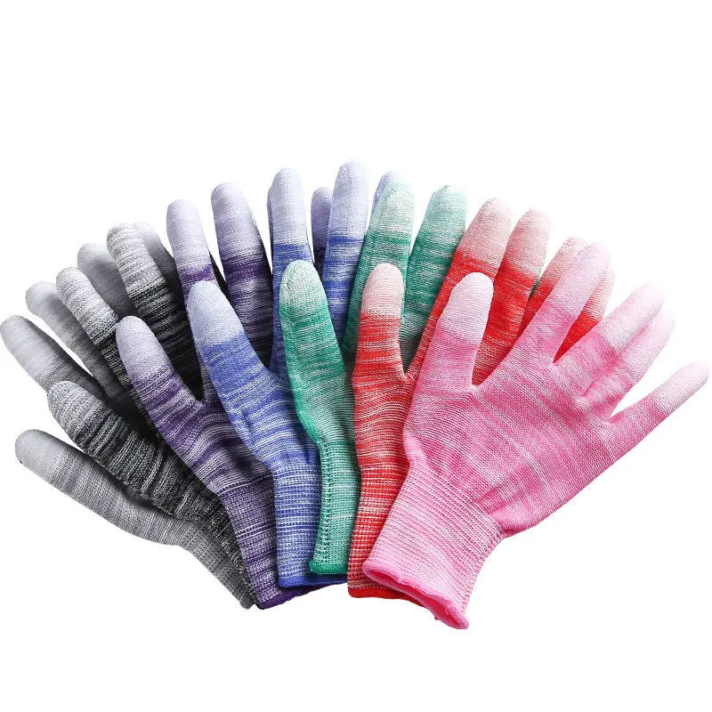 Nylon Striped PU Palm Finger Coated Gloves Wear Resistant, Dust Free Anti Static Gloves