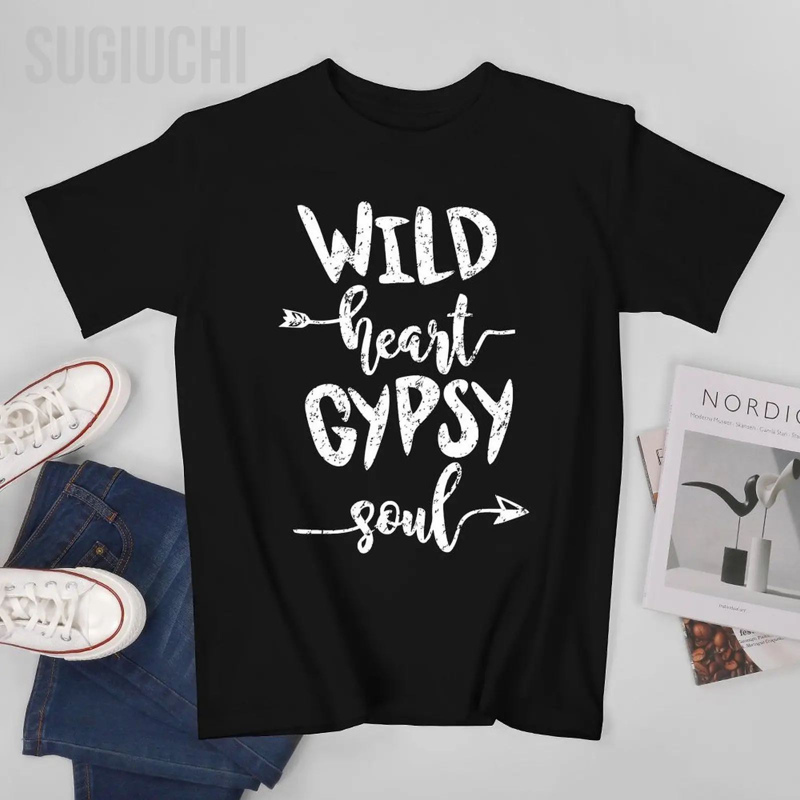 

Unisex Men Gypsy Soul Wild Heart Gypsy Soul Distressed Quote Tshirt Tees T Shirts Women Boys 100% Cotton T-Shirt