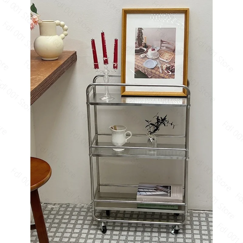 Multi-layer Metal Shelf Ins Modern Style Floor Removable Pulley Storage Rack Kitchen Islands and Trolleys Rolling Storage Cart