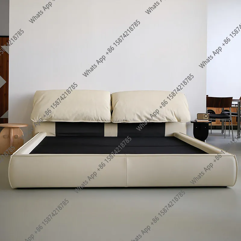 

B Italian Minimalist Elephant Ear Leather Bed, Master Bedroom, Large Bed, Wedding Bed, Upholstered Backrest Wedding High