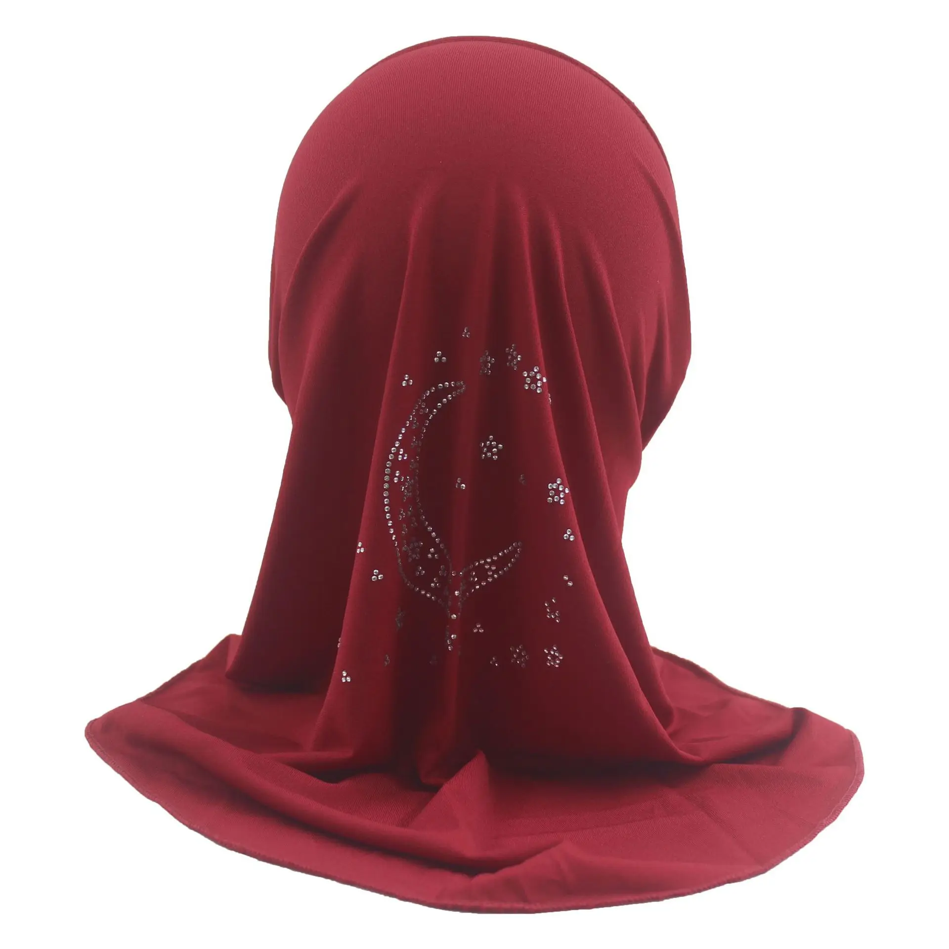 

Мгновенный шарф-хиджаб для девочек, детский мусульманский капот, хиджаб Рамадан, повязка на голову ручной работы со стразами, тюрбан, платок для детей 2-6 лет