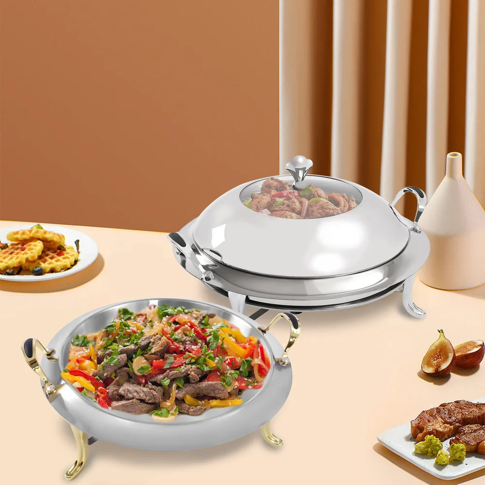 

Chafing Dish Stainless Steel Round Buffet Warmer Tray Buffet Servers Warmers with Lid and Chafing Fuel Holder Kitchen Household