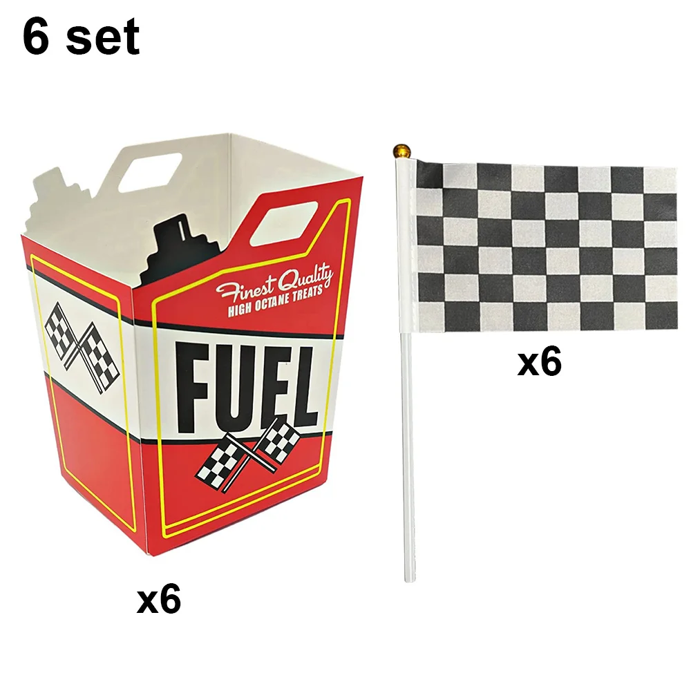 6 Set Race Car Fuel CanTrea Candy Boxes Racing Birthday Party Supplies Black And White Checkered Flag Boxes Popcorn