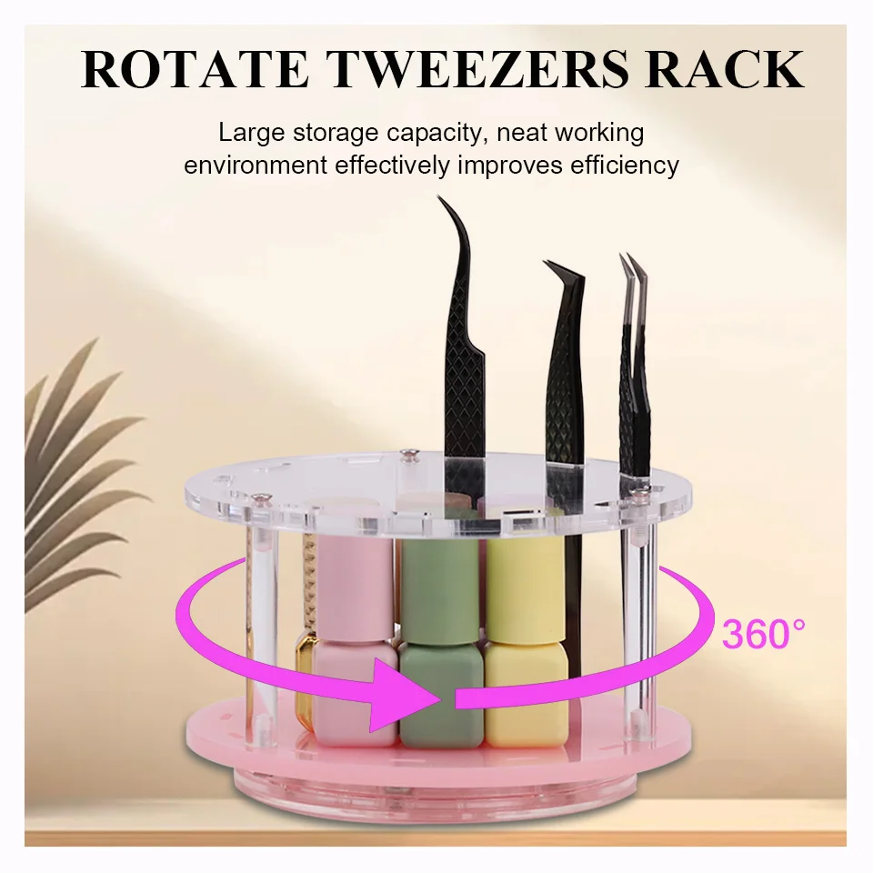 

Rujade 360° Rotate Tweezer Holder Protective Brushes Pencil Eyeliner Cases Eyelash Tweezers Storage Acrylic Rotate Tweezers Rack
