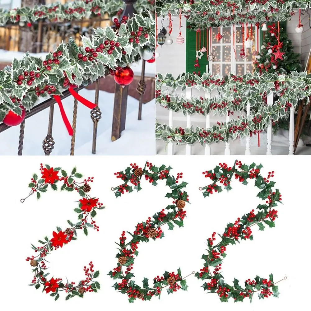 Christmas Berry Vine Garland Artificial Fruits Green Plants Vine with Red Berry Hanging Wall Door Home Halloween Decoration