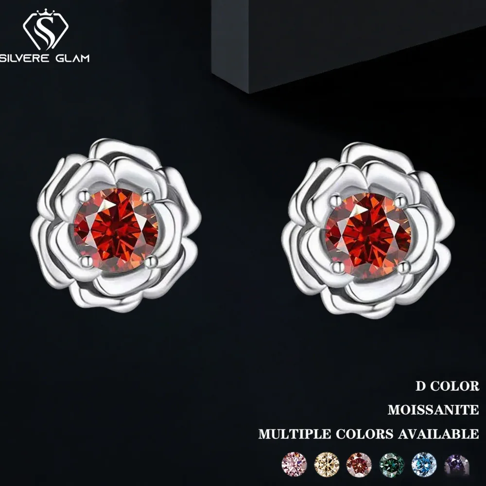 

TY Moissanite Stud Earrings for Women 925 Sterling Silver Rose Stud Earrings 0.5CT*2 D Color VVS1 Fine Jewelry Date Gift