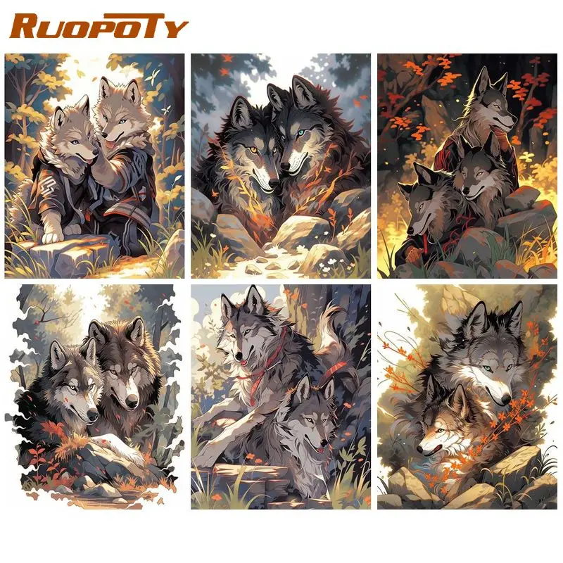 

RUOPOTY 40x50cm Painting By Numbers Handmade For Adult Wolf Number Painting Gift Wall Art Acrylic Paint Kit On Canvas