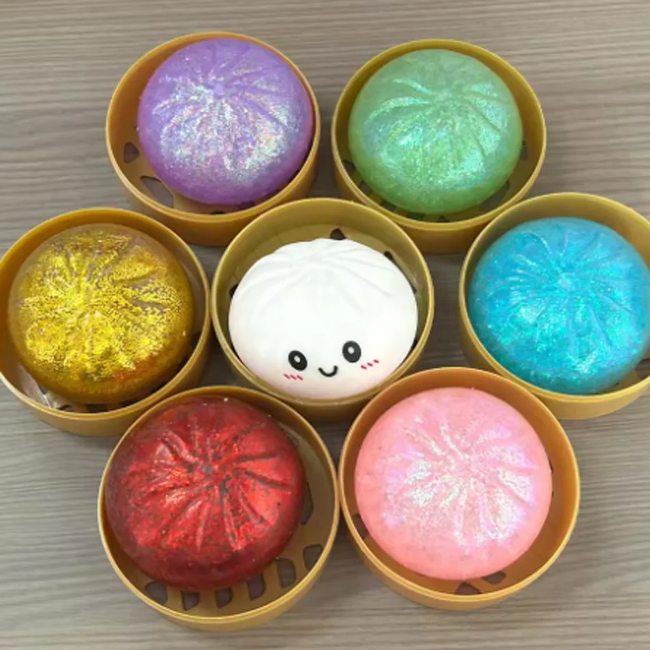 Realistisches Riesen-Knödel-Quetschspielzeug mit Bambus-Dampfgarer, weicher TPR-Teigball, Entspannungs-Fidget-Spielzeug, lustige kreative Geschenke