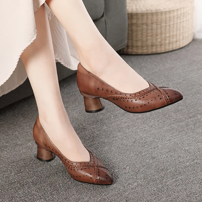

New Women's Leather Breathable Pointed High Heel Genuine Leather Single Shoes