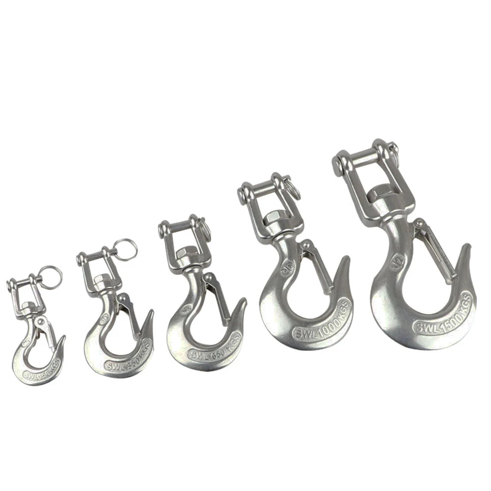 1PC 304 Stainless Steel Self Locking Swivel Hook Heavy Duty Swivel Eye Lifting Hook Rigging Load 150/350/ 650/1000/1500KG