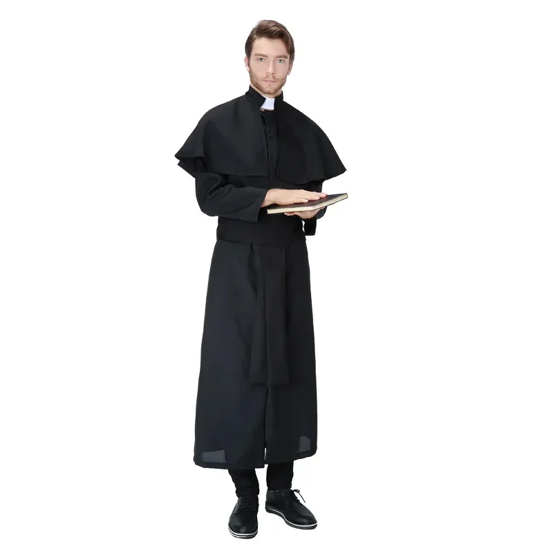 Halloween Priest Godfather Missionary Costumes Jesus Christ Missionary With Belt Neckwear Cross Man God Father Cosplay Costumes