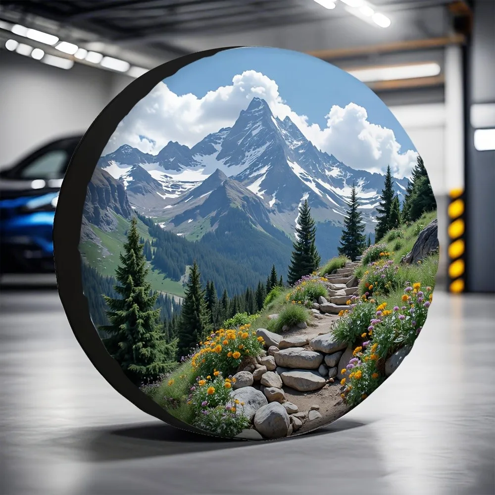 Mountain Trail Landscape Tire Cover Durable Polyester Spare Wheel Protector for SUV